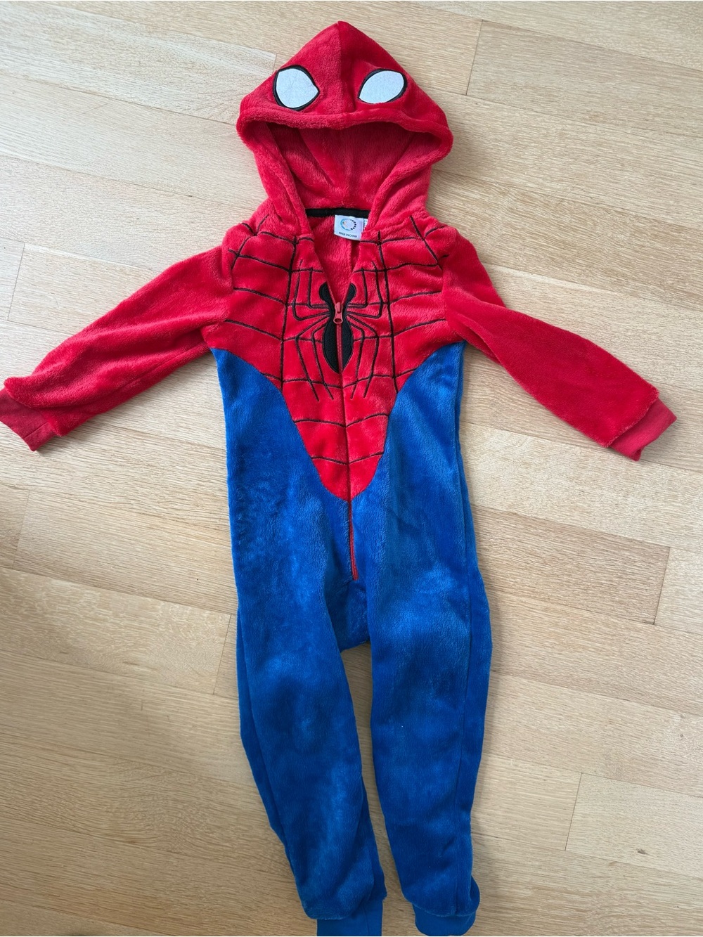 Kids Red & Blue Spider Man Costume Plush Hooded Onesie